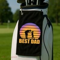 Best Dad Retro Sunset Golf Towel thumb 2