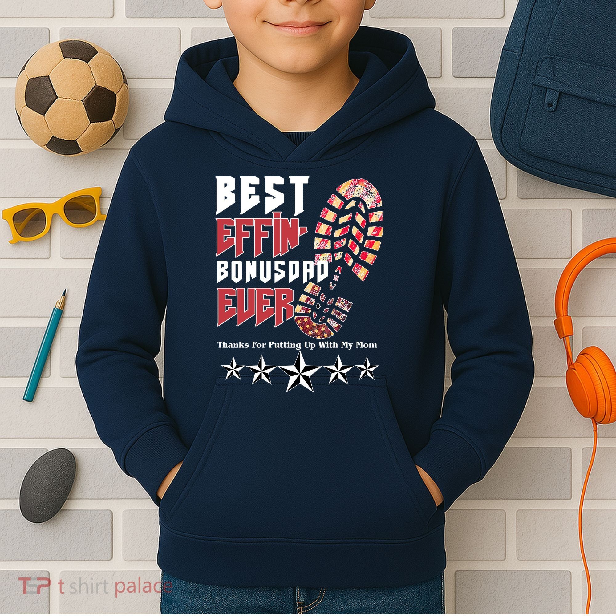 Best Effin Bonus Dad Ever Thanks For Putting With My Mom Kids Hoodie