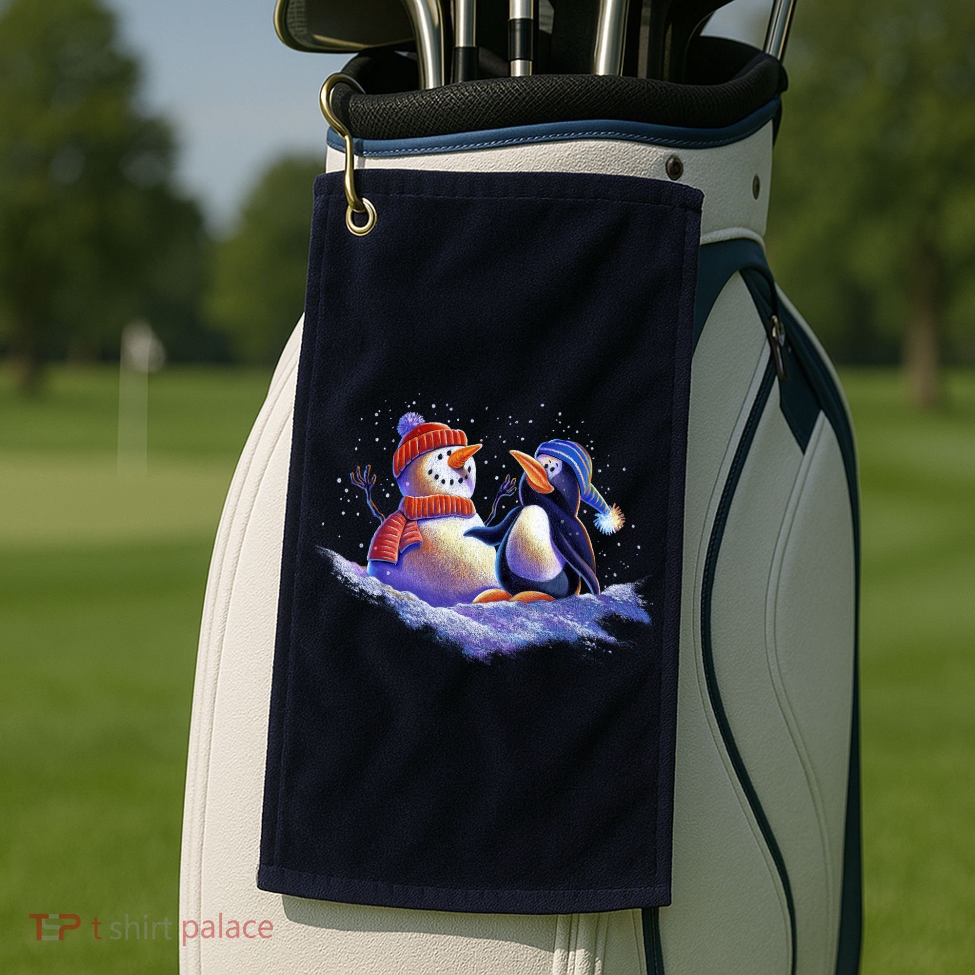 Best Friends Snowman and Penguin Golf Towel