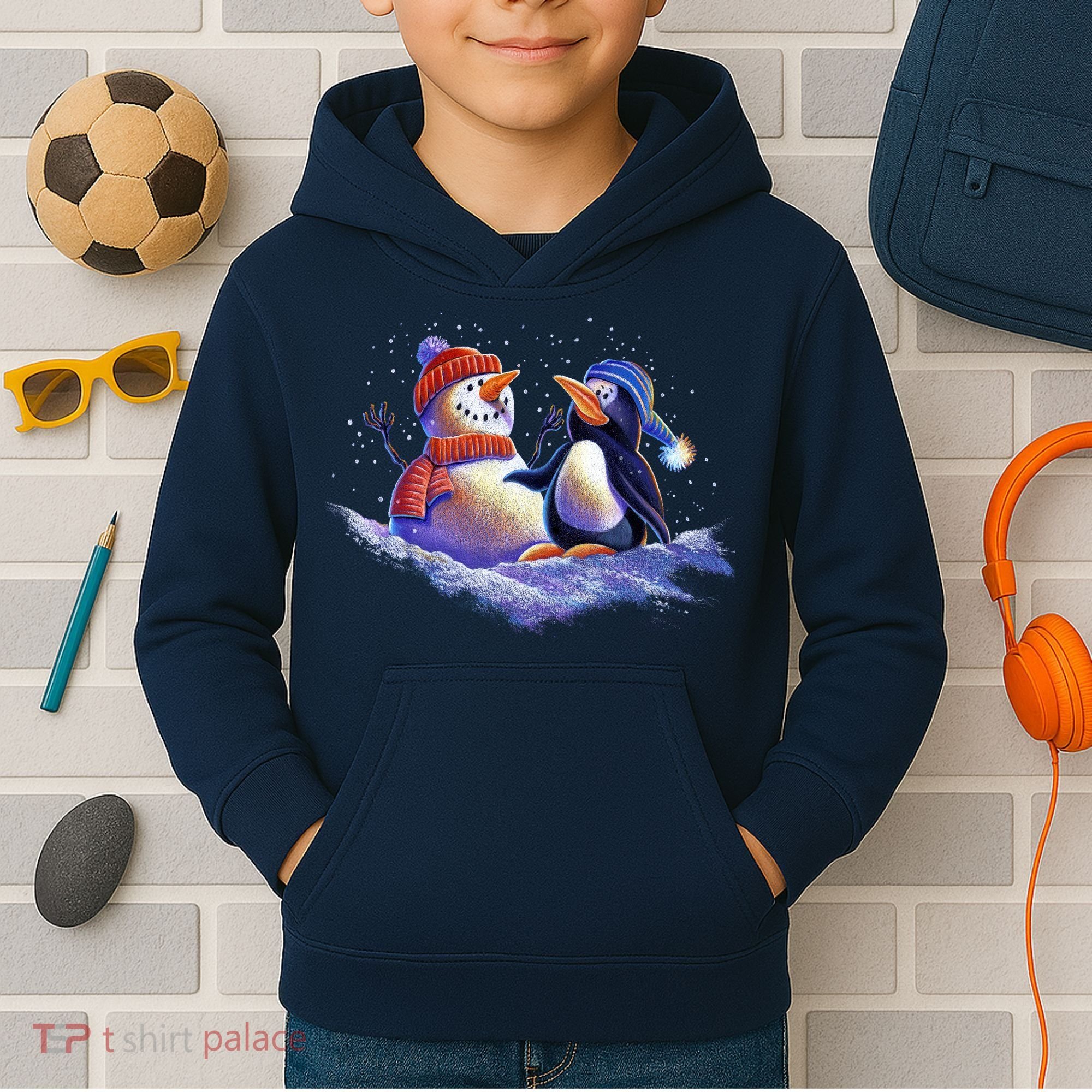 Best Friends Snowman and Penguin Kids Hoodie