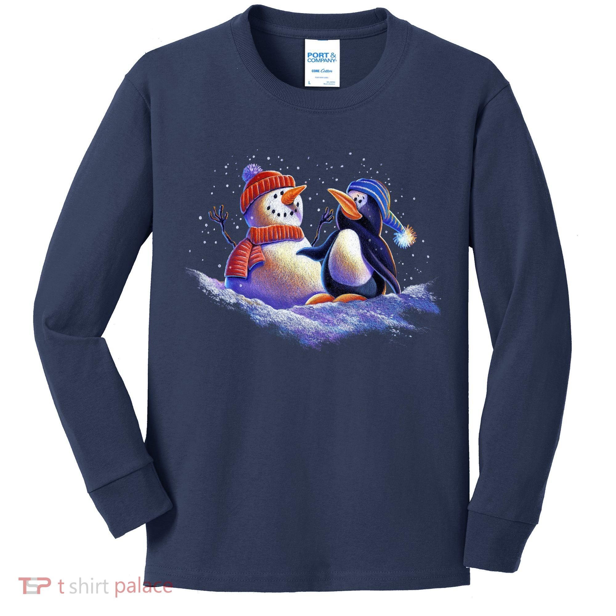 Best Friends Snowman and Penguin Kids Long Sleeve Shirt