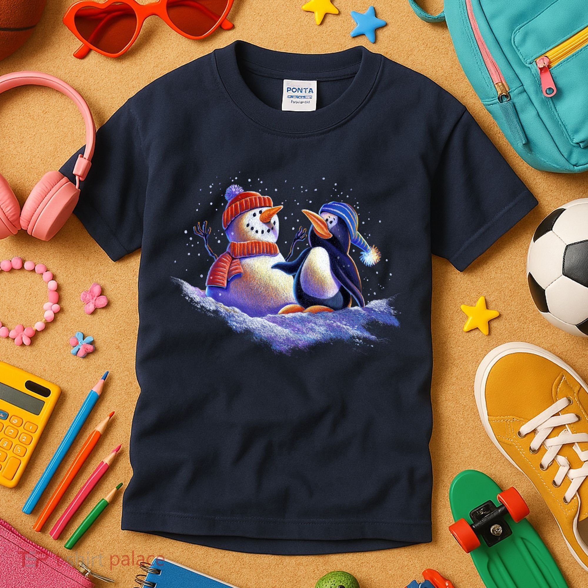 Best Friends Snowman and Penguin Kids T-Shirt