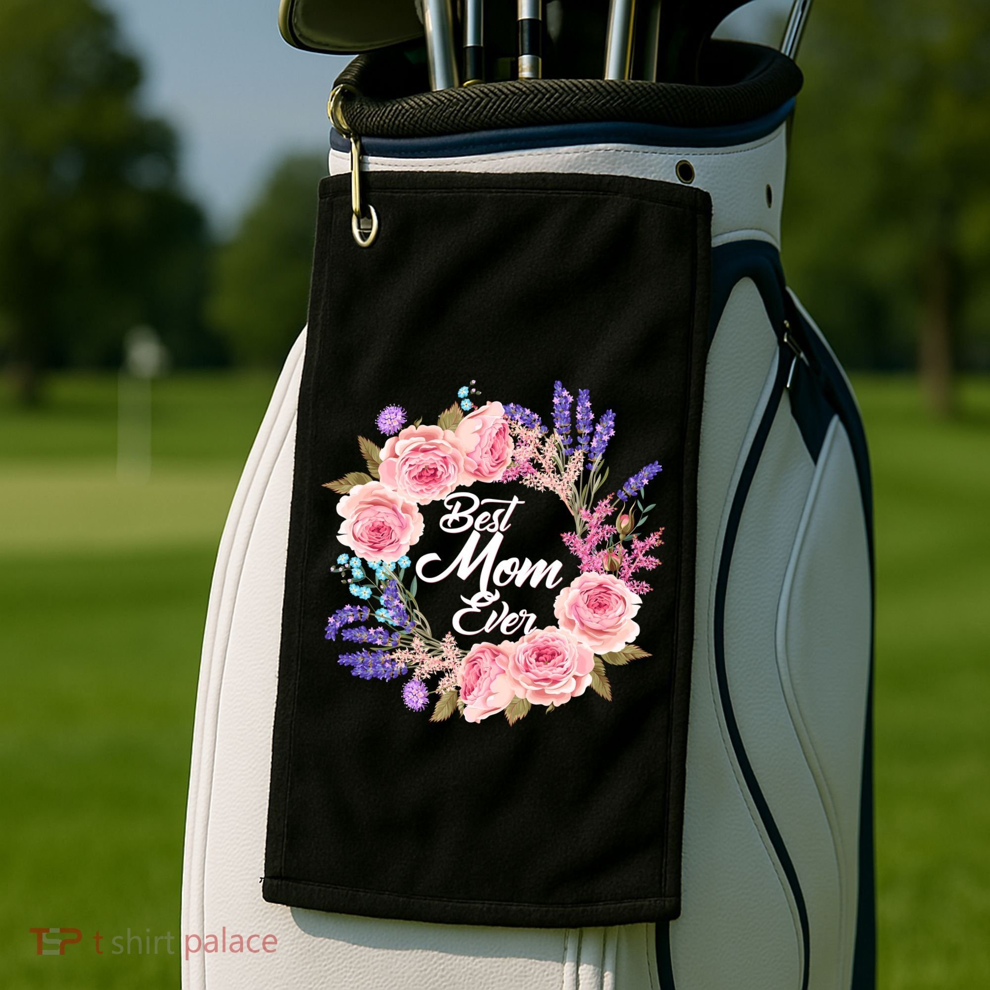 Best Mom Ever Flower Wreath Golf Towel