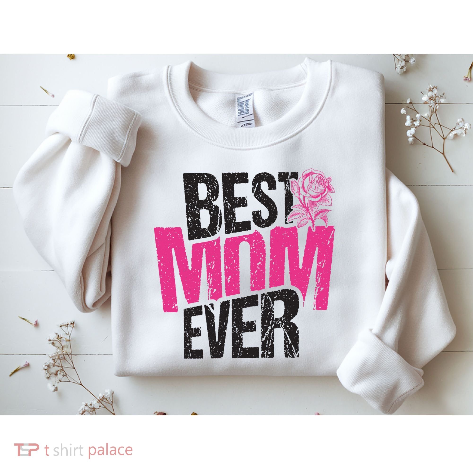 Best Mom Ever Rose Distressed Sweatshirt
