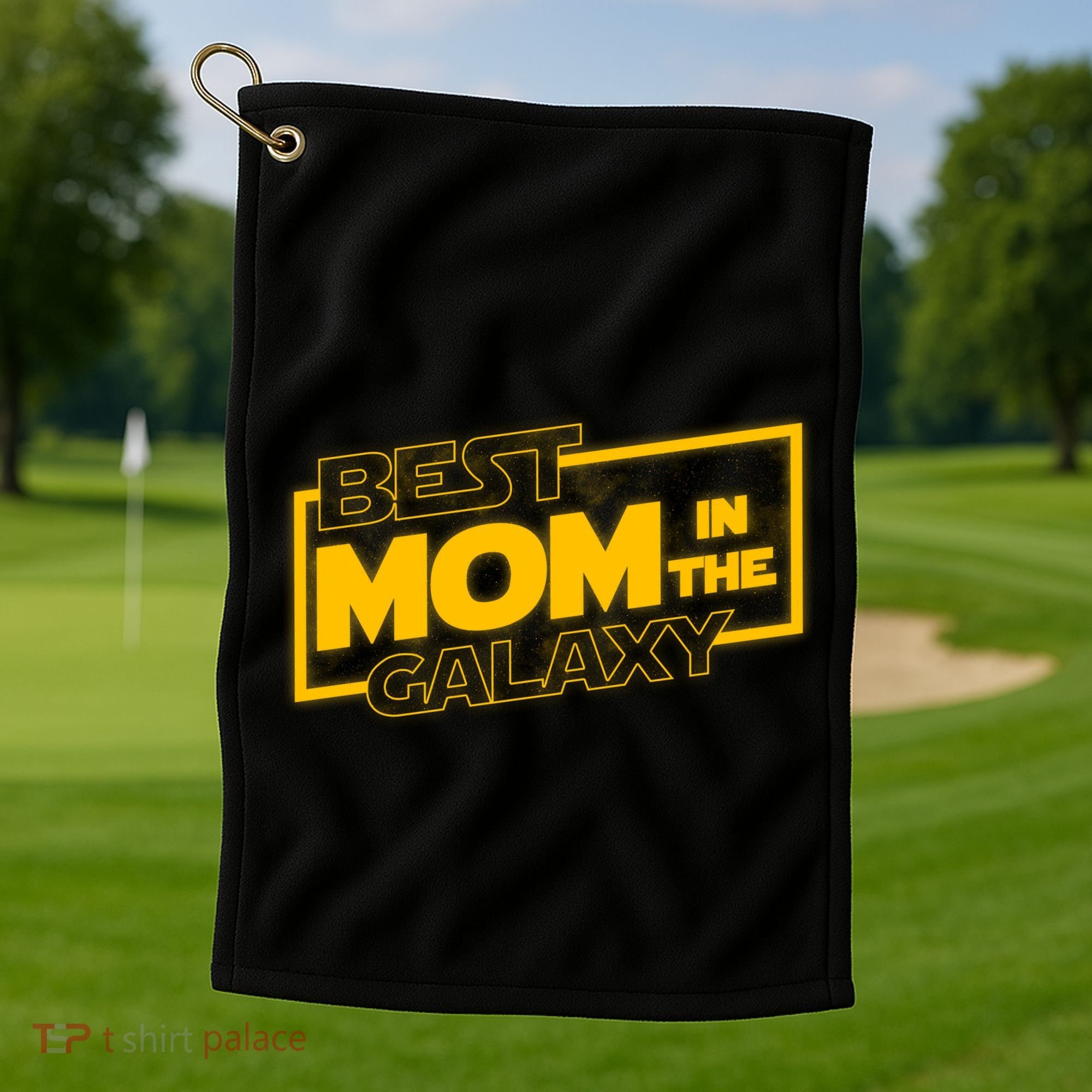 Best Mom In The Galaxy Parody Movie Logo Golf Towel
