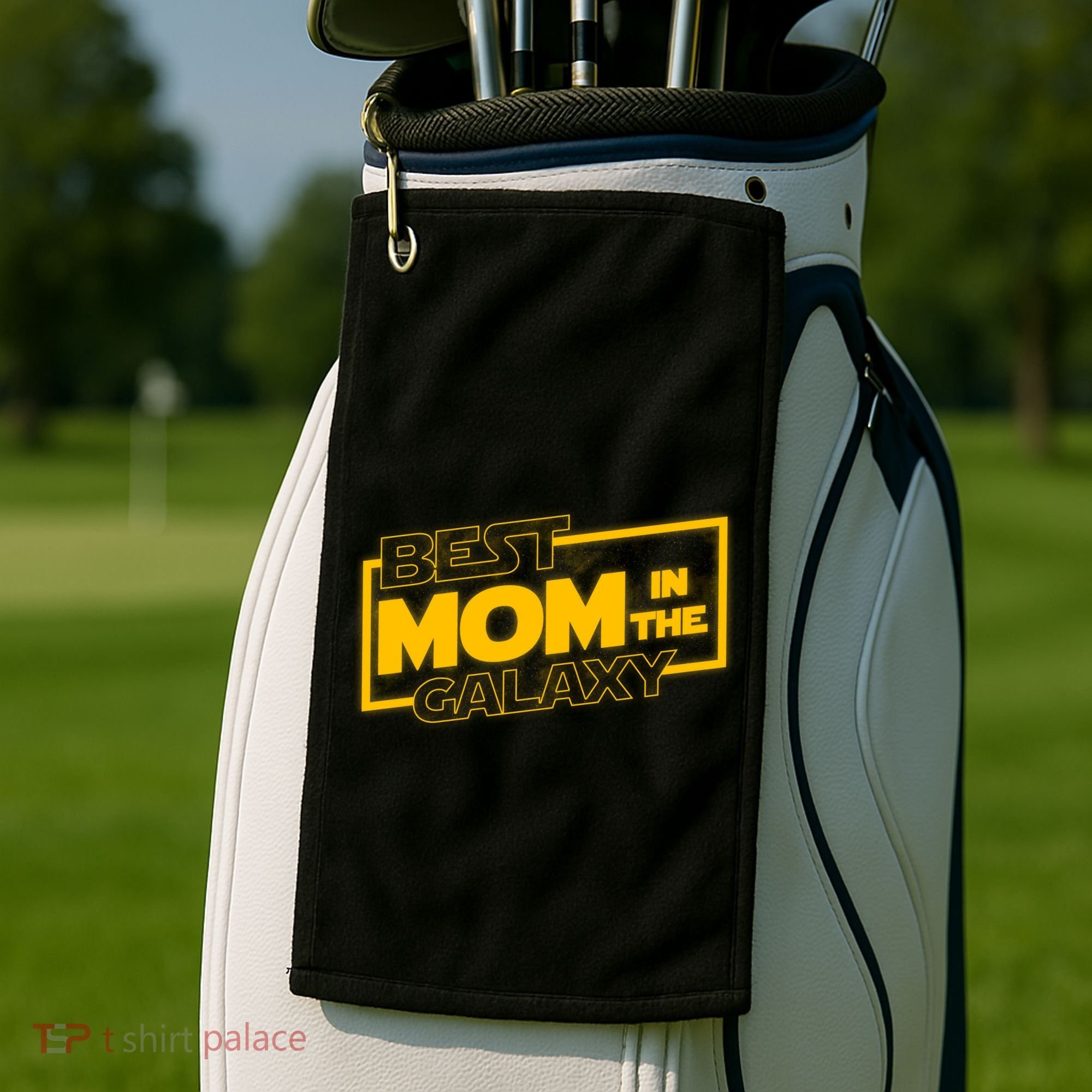 Best Mom In The Galaxy Parody Movie Logo Golf Towel