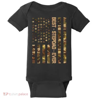 Best Stepdad Ever Camouflage Flag Baby Bodysuit