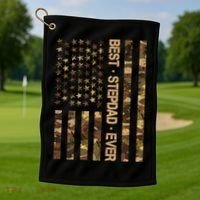 Best Stepdad Ever Camouflage Flag Golf Towel thumb 1