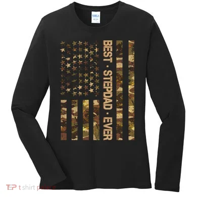 Best Stepdad Ever Camouflage Flag Women's Long Sleeve Shirt