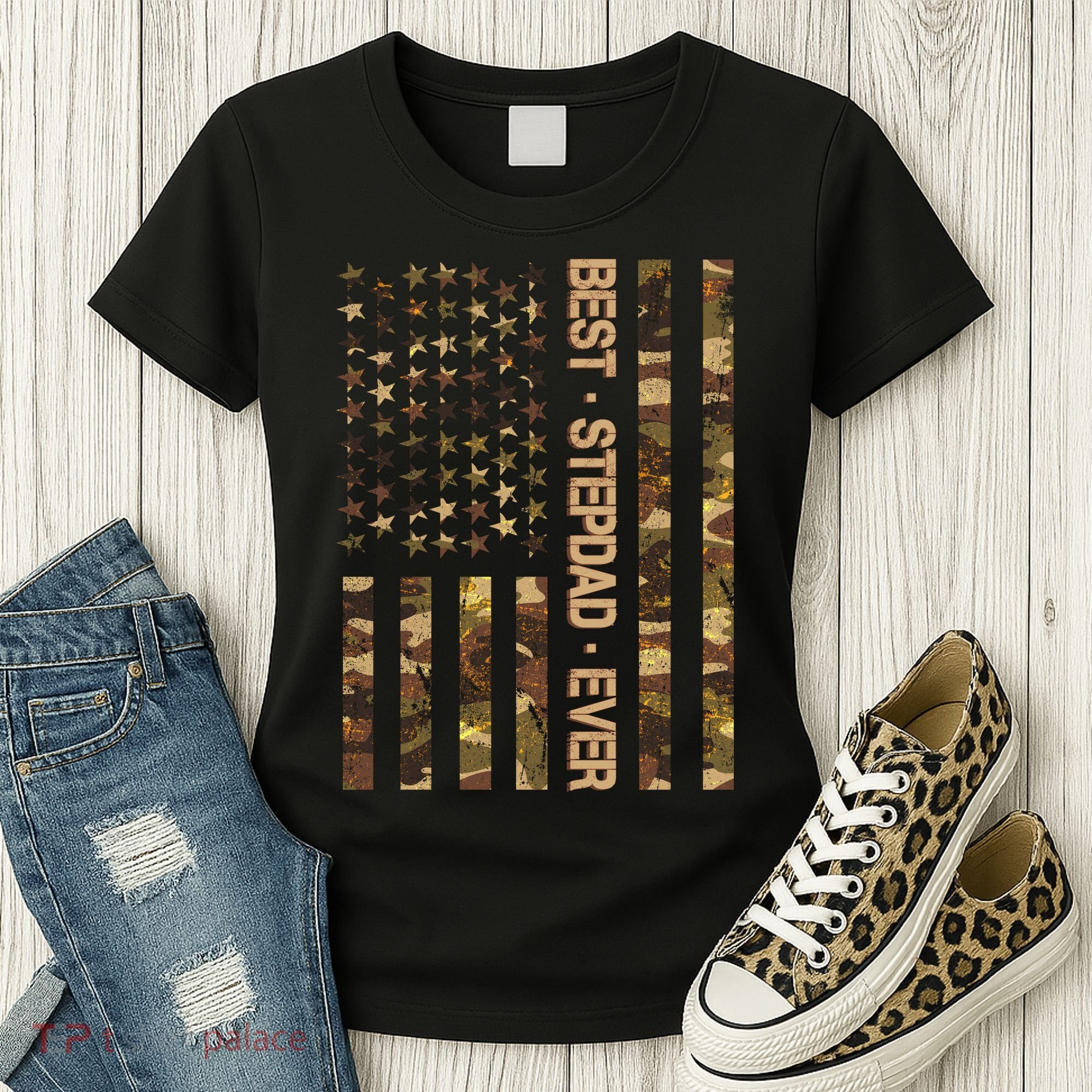 Best Stepdad Ever Camouflage Flag Women's T-Shirt