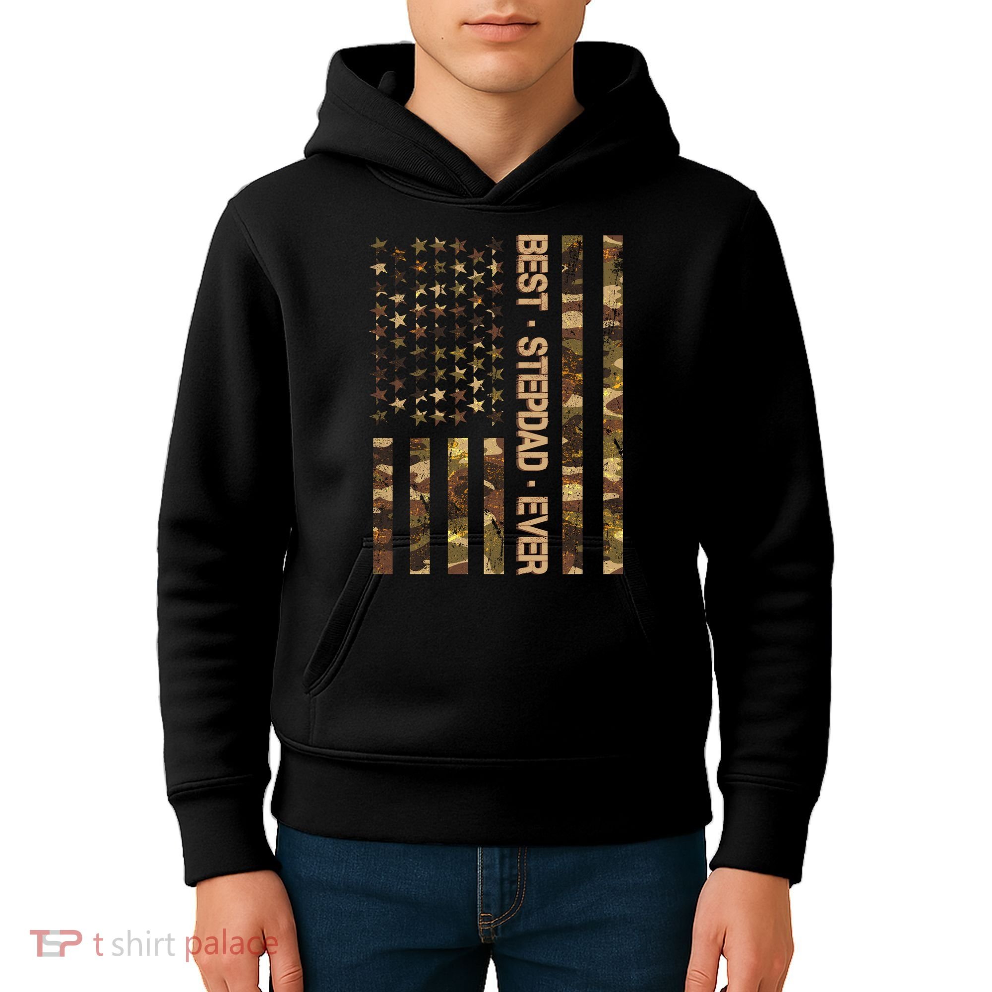 Best Stepdad Ever Camouflage Flag Kids Hoodie