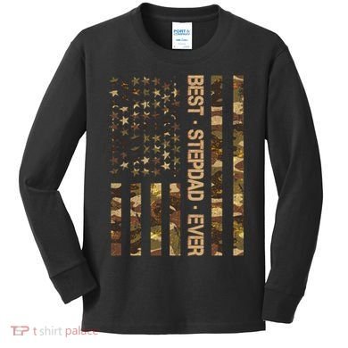 Best Stepdad Ever Camouflage Flag Kids Long Sleeve Shirt