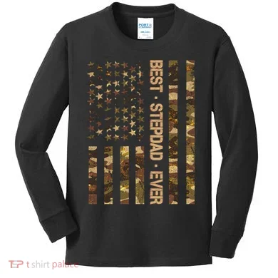 Best Stepdad Ever Camouflage Flag Kids Long Sleeve Shirt