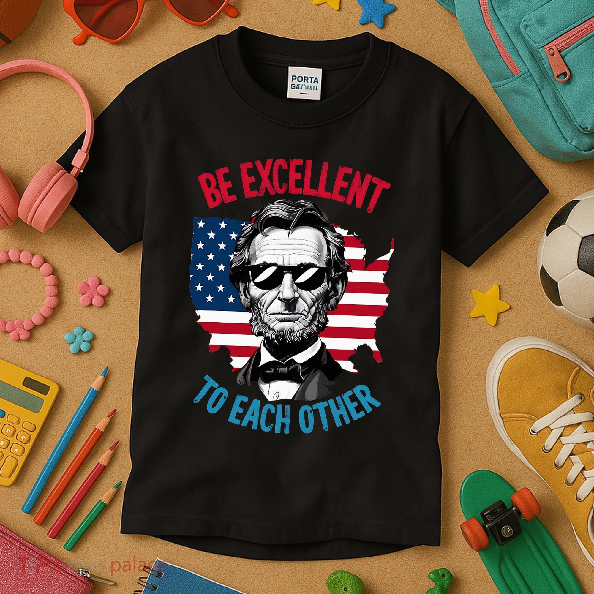 Be Excellent To Each Other Us Map Flag Abe Abraham Lincoln Kids T-Shirt