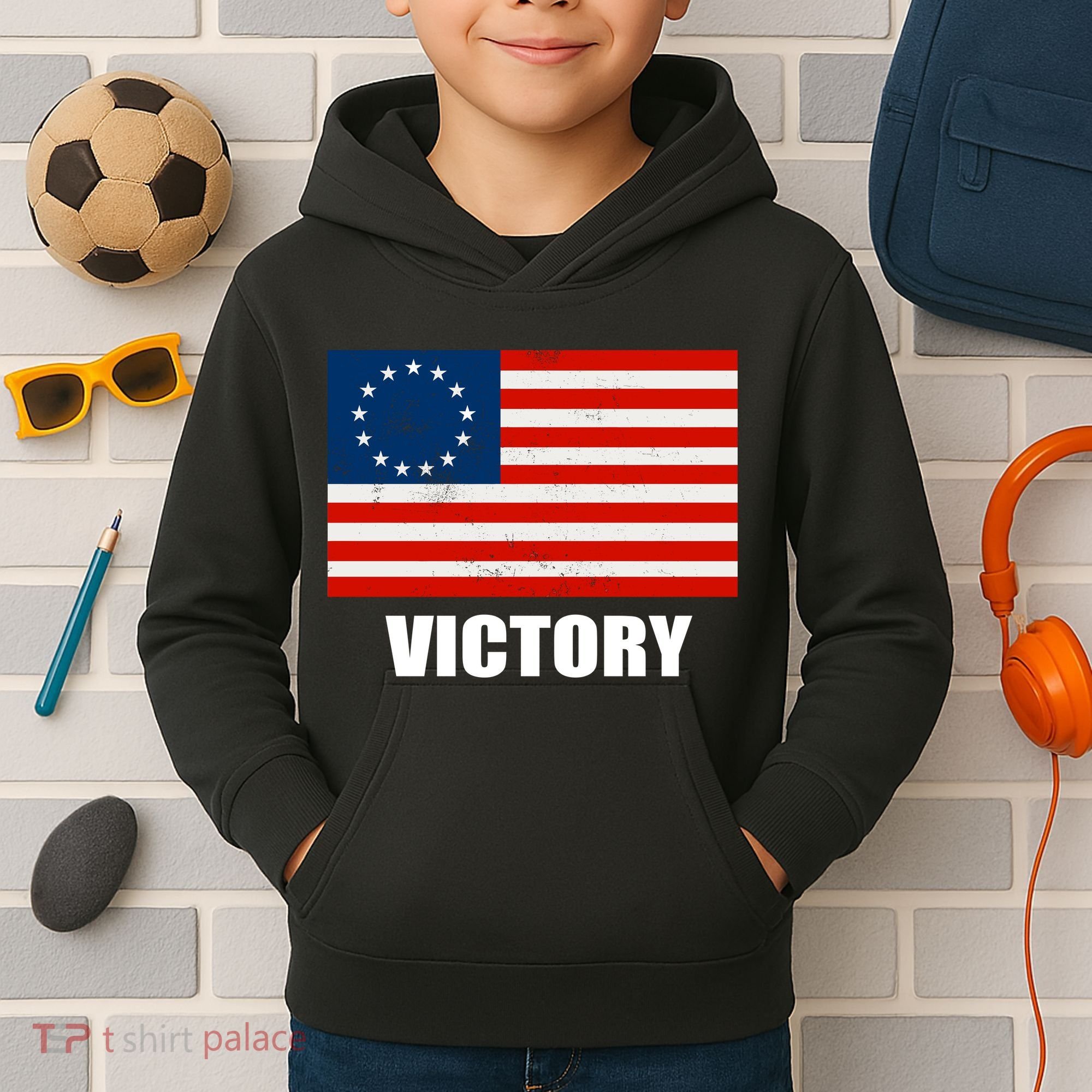 Betsy Ross American Victory Flag Kids Hoodie