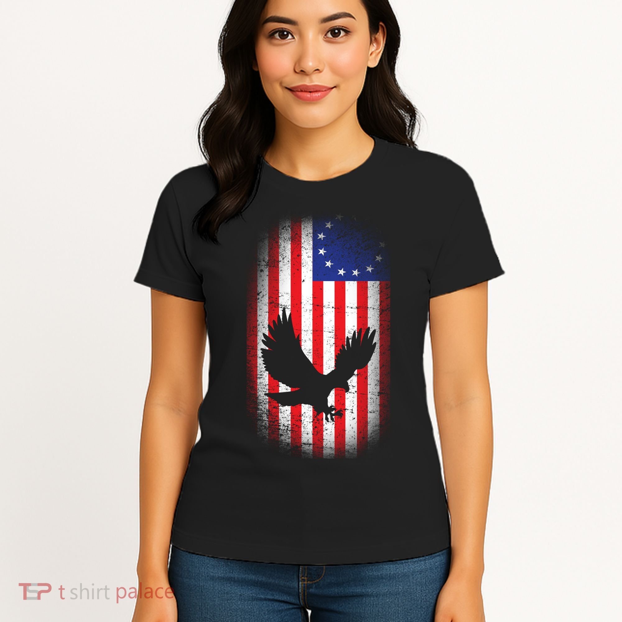 Betsy Ross Flag 13 Colonies Bald Eagle Women's T-Shirt