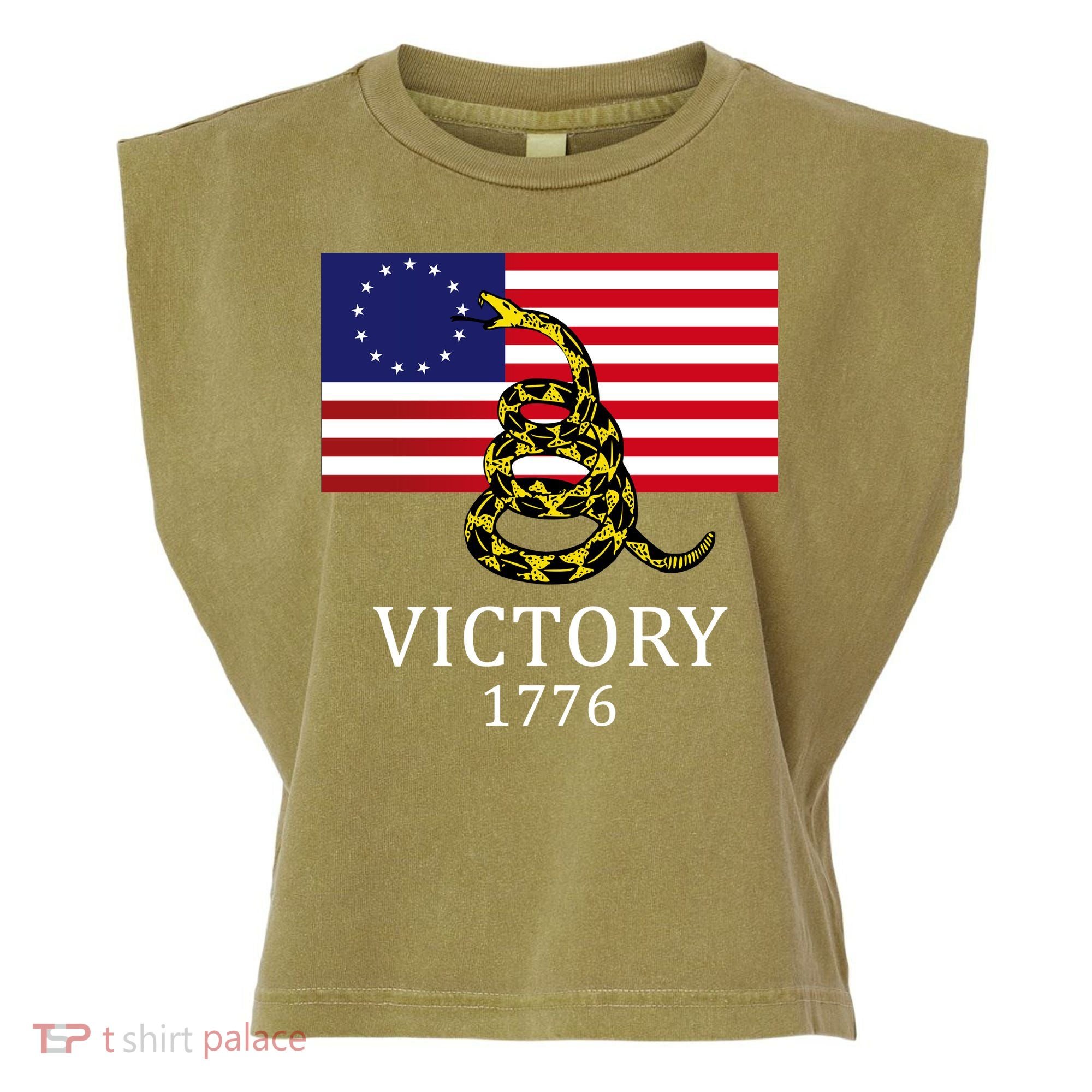 Betsy Ross Flag Don't Tread On Me 13 Colonies Garment-Dyed Women's Muscle Tee