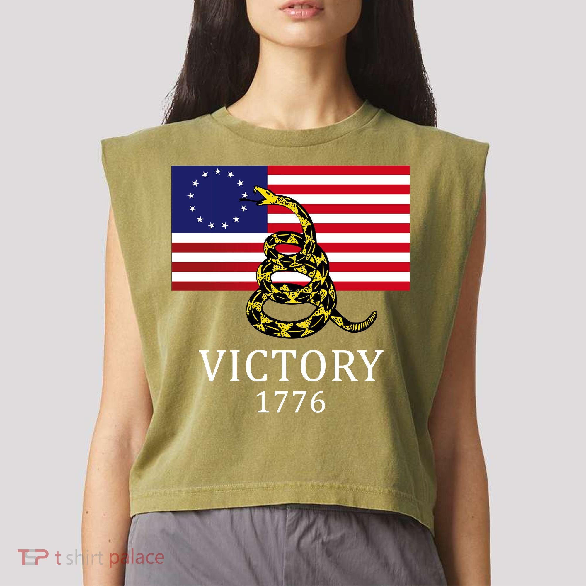 Betsy Ross Flag Don't Tread On Me 13 Colonies Garment-Dyed Women's Muscle Tee