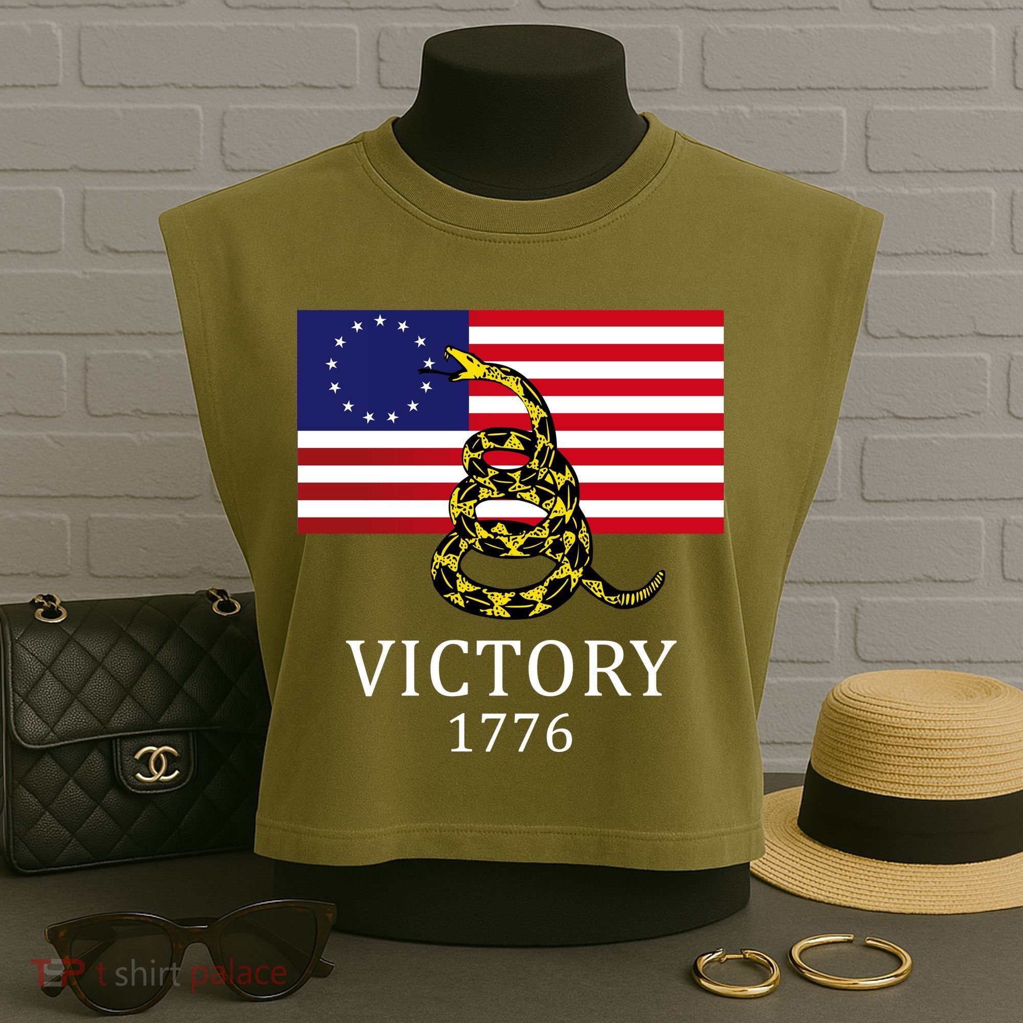 Betsy Ross Flag Don't Tread On Me 13 Colonies Garment-Dyed Women's Muscle Tee