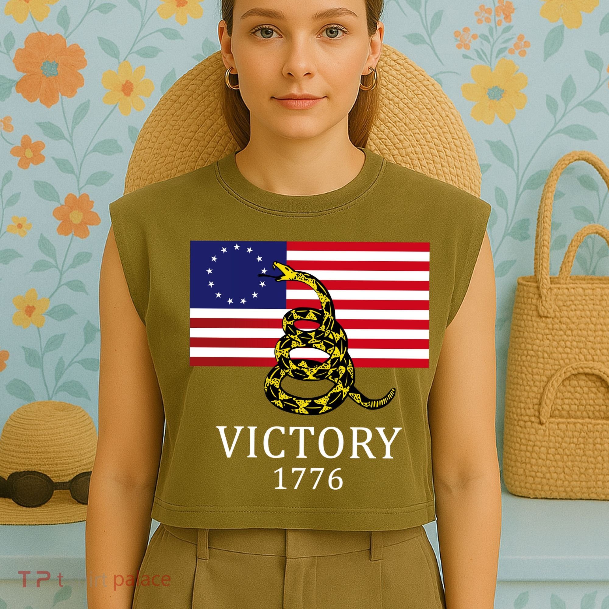 Betsy Ross Flag Don't Tread On Me 13 Colonies Garment-Dyed Women's Muscle Tee