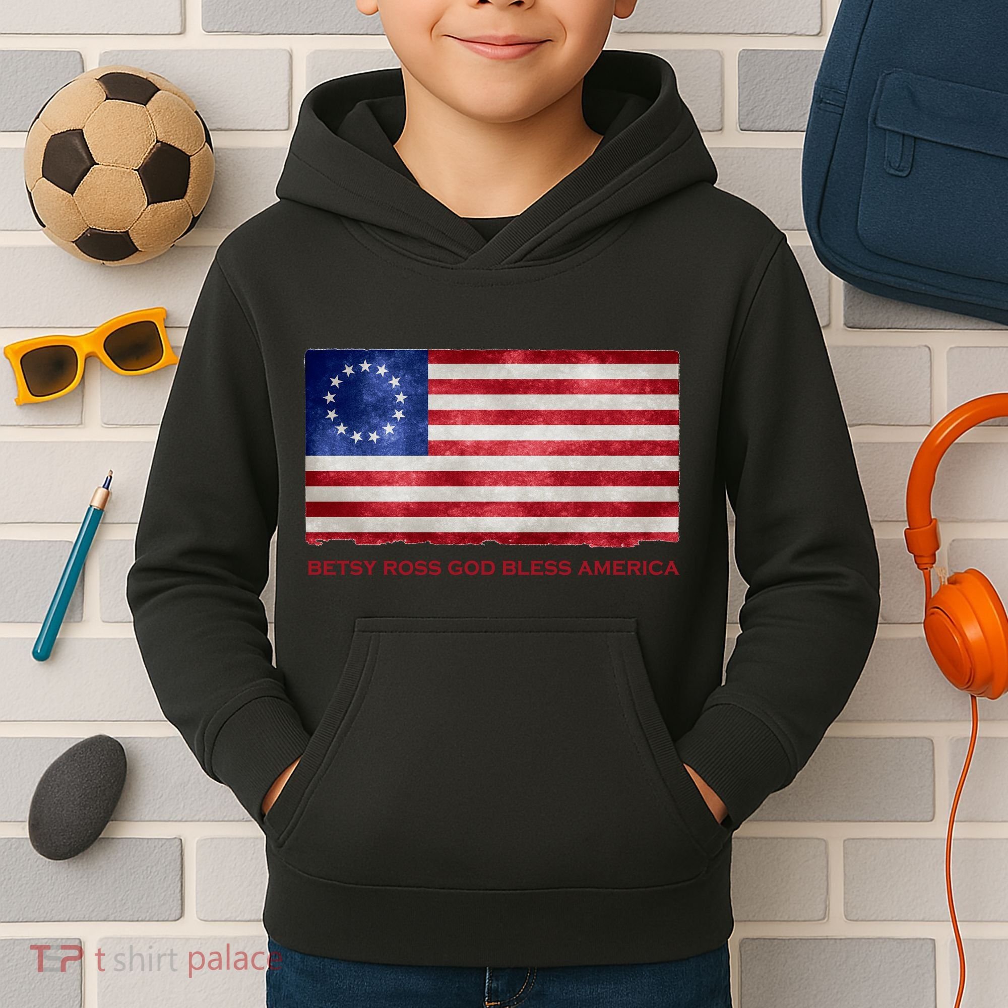 Betsy Ross God Bless America Kids Hoodie
