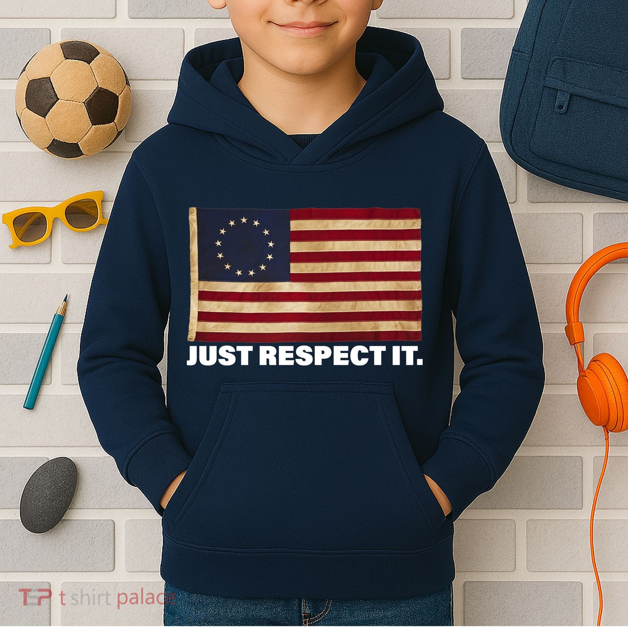 Betsy Ross Original Colonies Just Respect It Kids Hoodie
