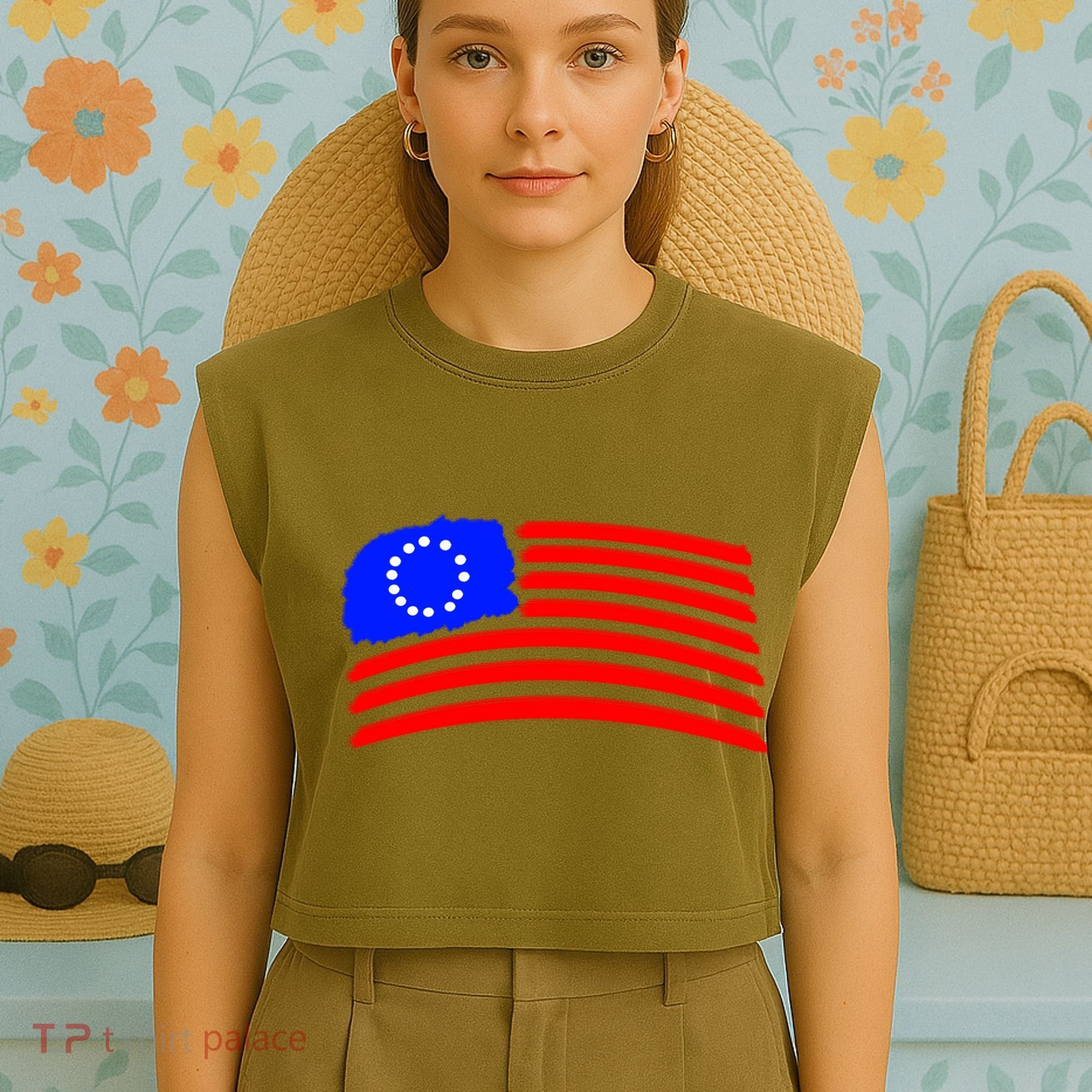 Betsy Ross Original Painted Flag Garment-Dyed Women's Muscle Tee