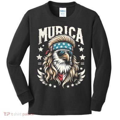 Bald Eagle Us Flag Murica! Patriotic American July 4th Kids Long Sleeve Shirt