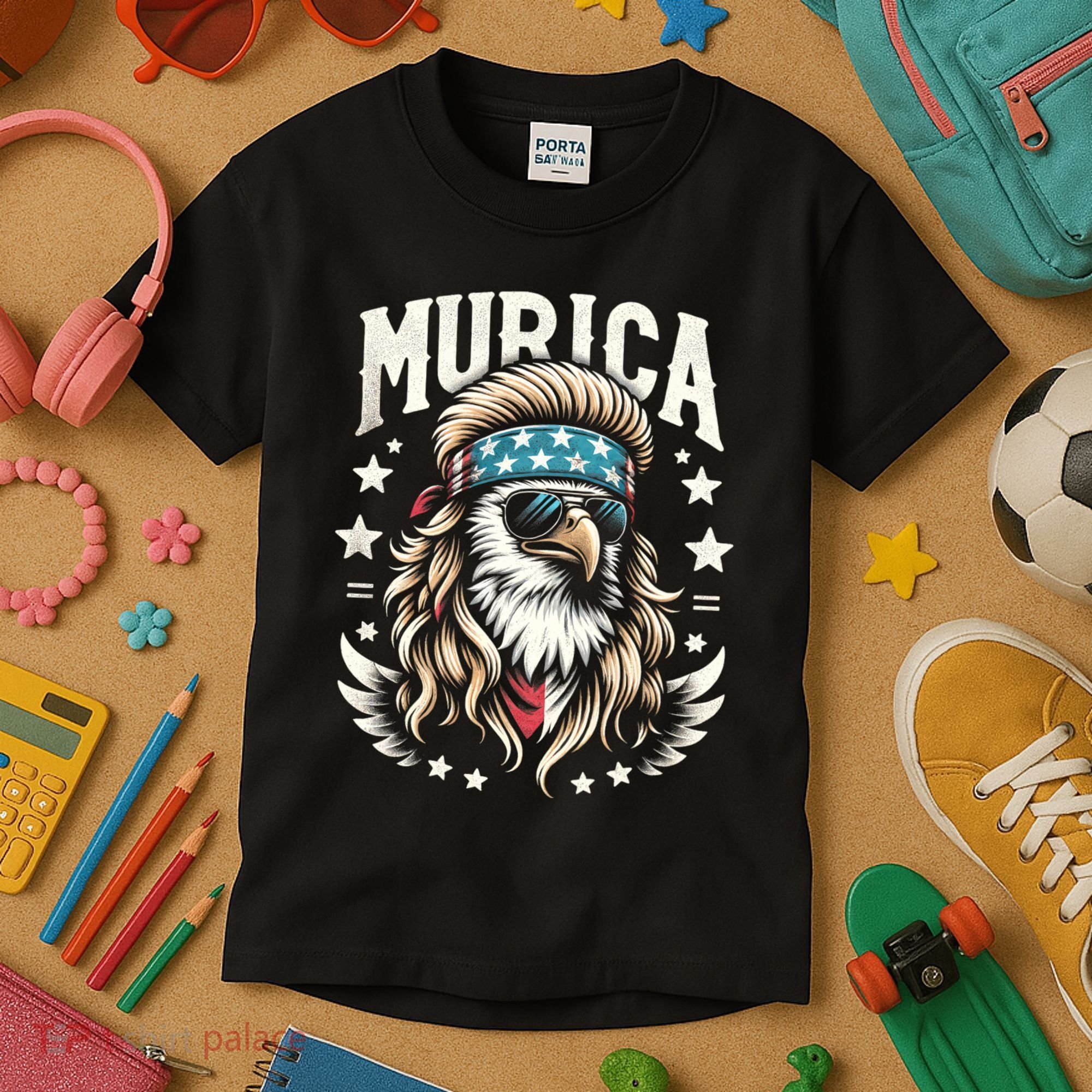 Bald Eagle Us Flag Murica! Patriotic American July 4th Kids T-Shirt