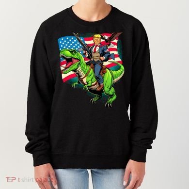 Bald Eagle Us Flag Trump Riding A Trex Women's Sweatshirt