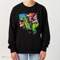 Bald Eagle Us Flag Trump Riding A Trex Women's Sweatshirt thumb 0