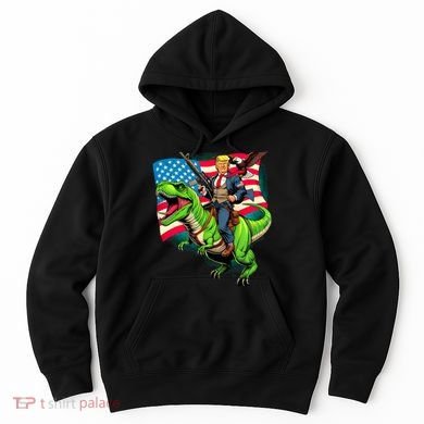Bald Eagle Us Flag Trump Riding A Trex Hoodie