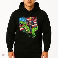 Bald Eagle Us Flag Trump Riding A Trex Hoodie thumb 2