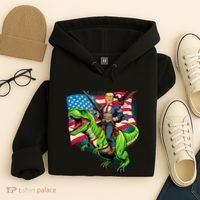 Bald Eagle Us Flag Trump Riding A Trex Hoodie thumb 4