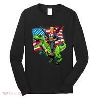 Bald Eagle Us Flag Trump Riding A Trex Long Sleeve Shirt thumb 0
