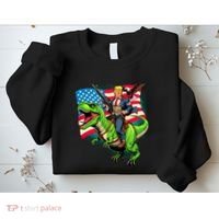 Bald Eagle Us Flag Trump Riding A Trex Sweatshirt thumb 2