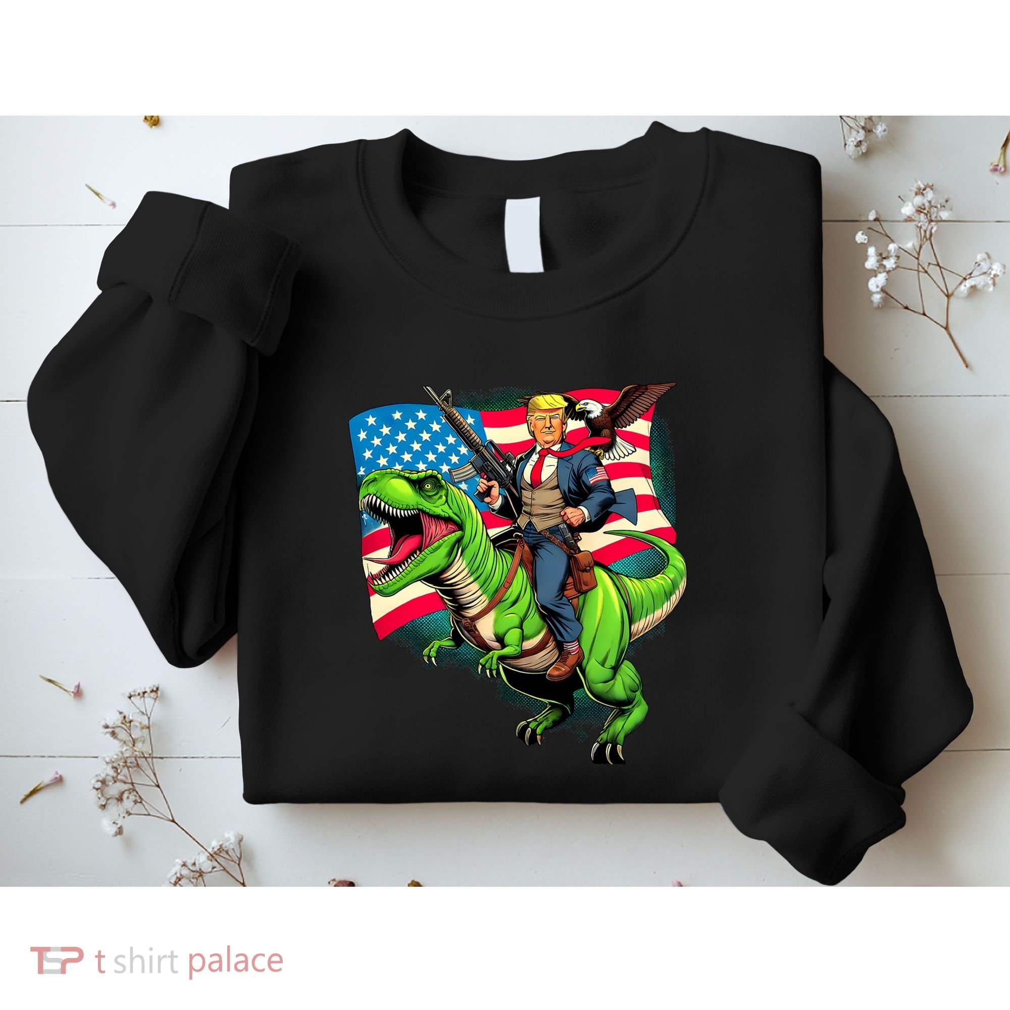 Bald Eagle Us Flag Trump Riding A Trex Sweatshirt