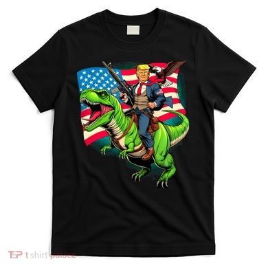 Bald Eagle Us Flag Trump Riding A Trex T-Shirt