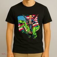 Bald Eagle Us Flag Trump Riding A Trex T-Shirt thumb 3