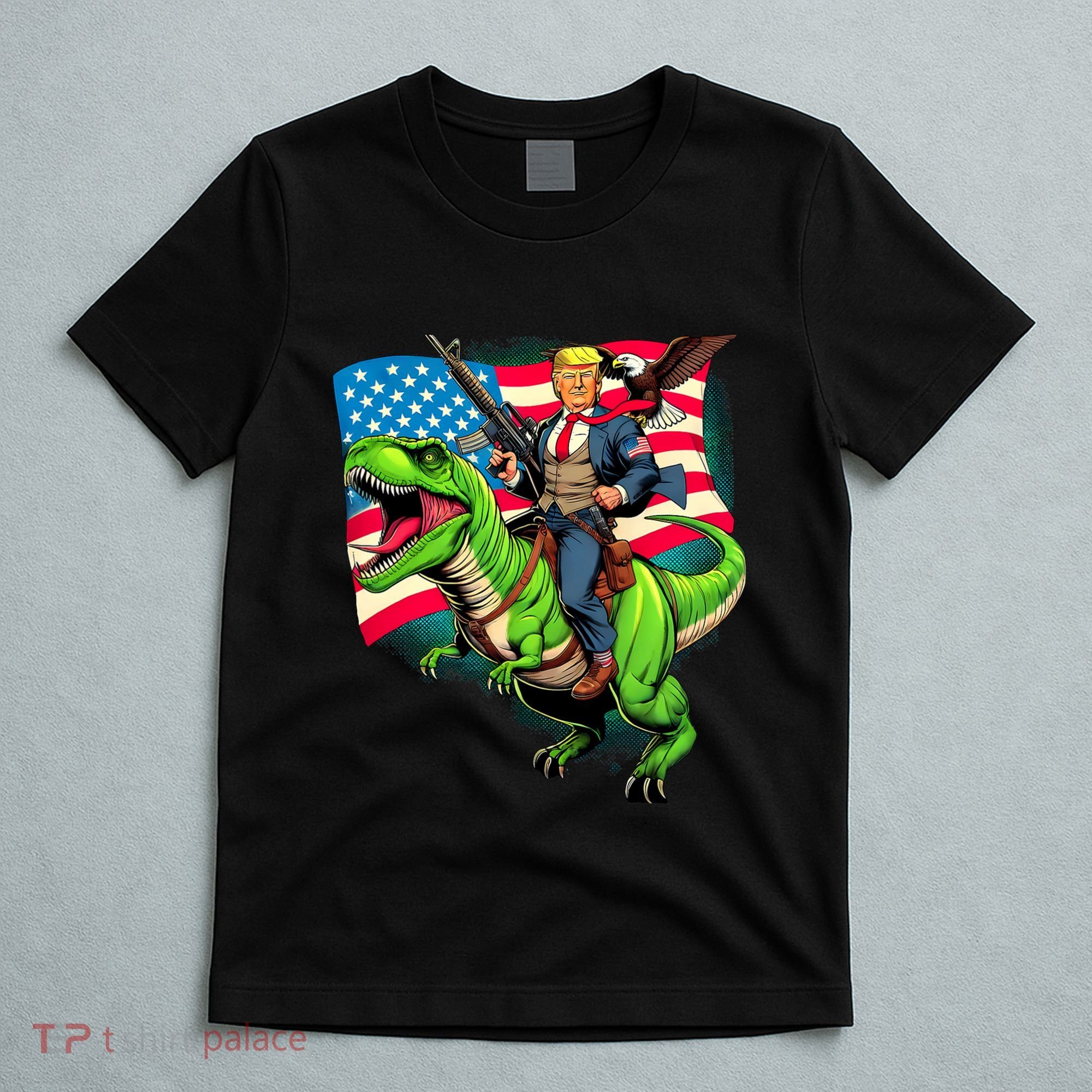 Bald Eagle Us Flag Trump Riding A Trex T-Shirt