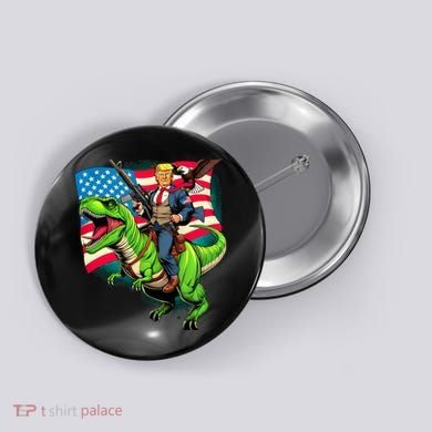 Bald Eagle Us Flag Trump Riding A Trex Button