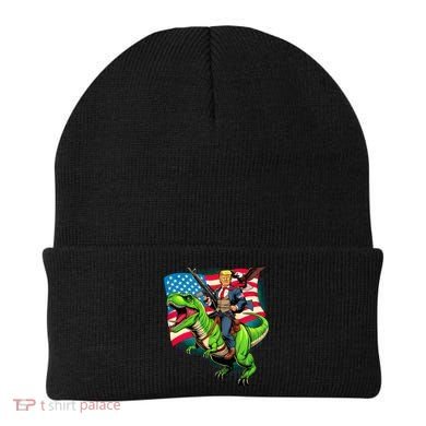 Bald Eagle Us Flag Trump Riding A Trex Beanie