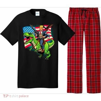 Bald Eagle Us Flag Trump Riding A Trex Pajama Set