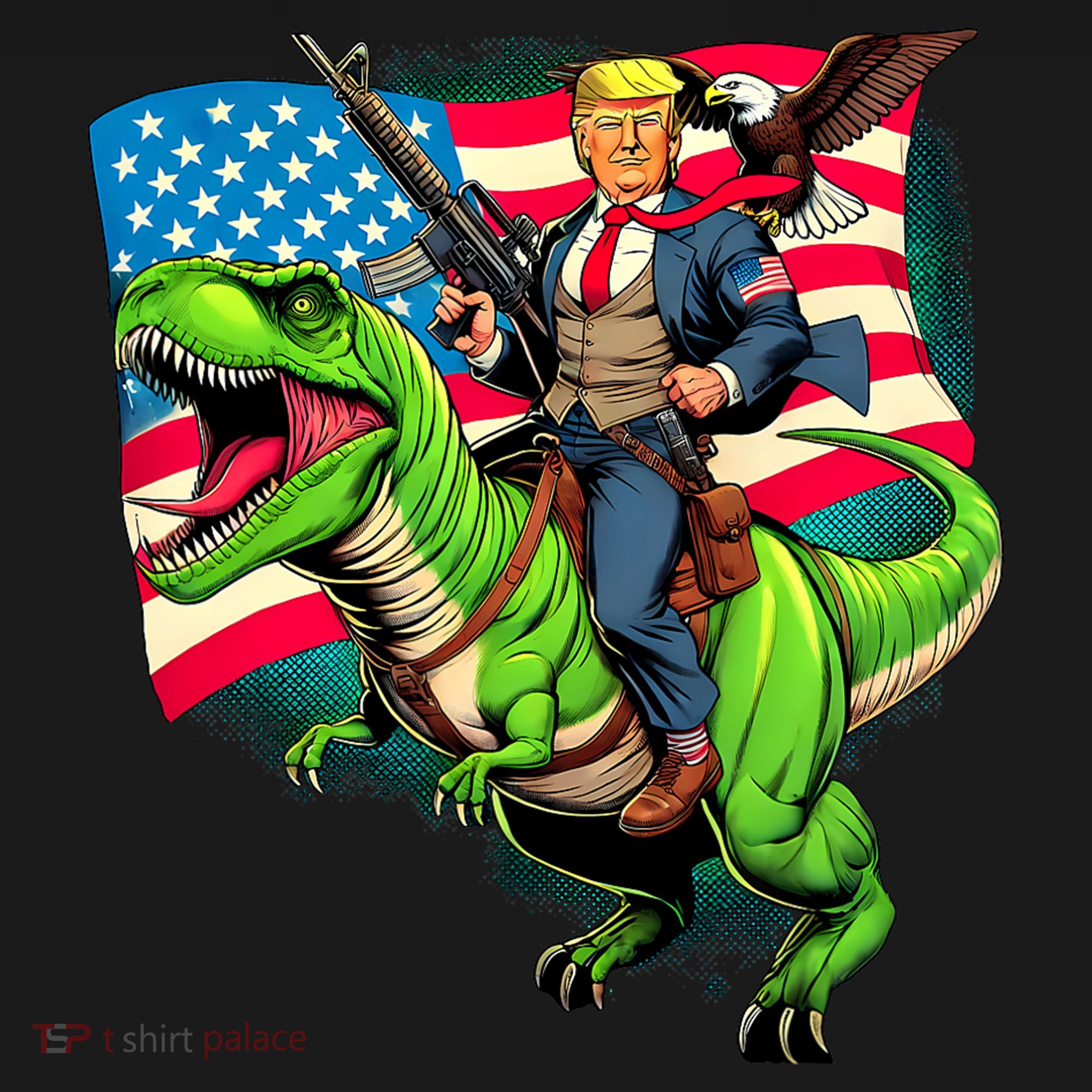 Bald Eagle Us Flag Trump Riding A Trex Pajama Set