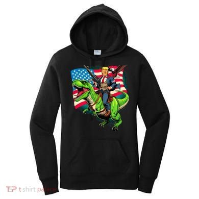 Bald Eagle Us Flag Trump Riding A Trex Women's Hoodie
