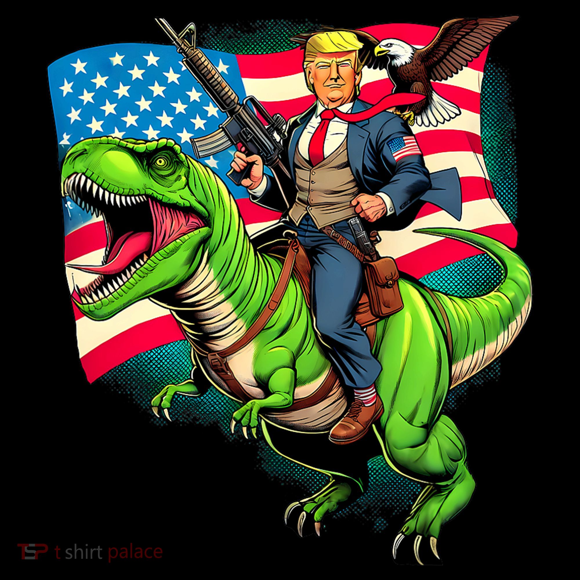 Bald Eagle Us Flag Trump Riding A Trex Ornament