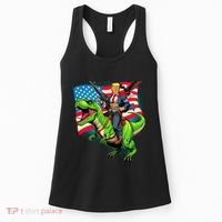 Bald Eagle Us Flag Trump Riding A Trex Women's Tank Top thumb 0