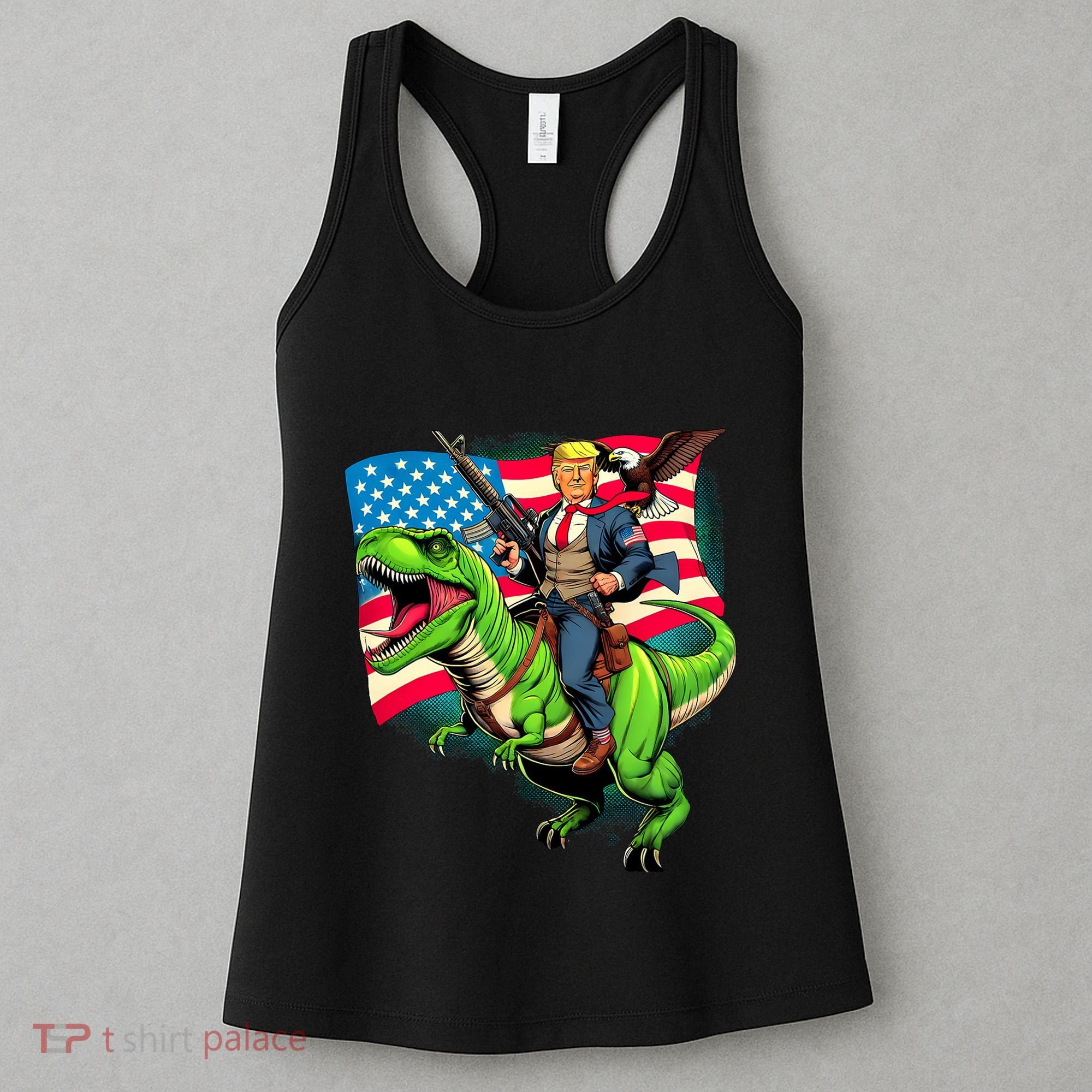 Bald Eagle Us Flag Trump Riding A Trex Women's Tank Top