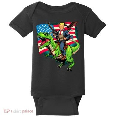 Bald Eagle Us Flag Trump Riding A Trex Baby Bodysuit