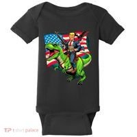 Bald Eagle Us Flag Trump Riding A Trex Baby Bodysuit thumb 0